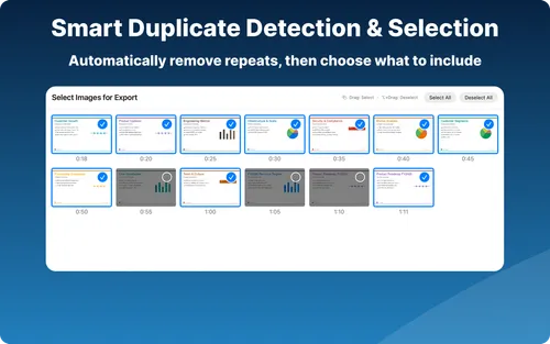 Grid view for reviewing and selecting extracted frames