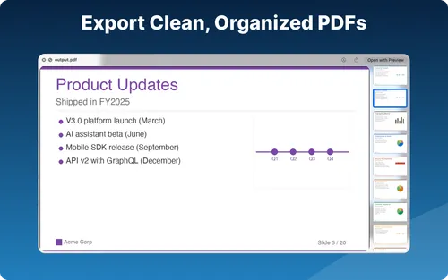 PDF export options showing multiple layout choices